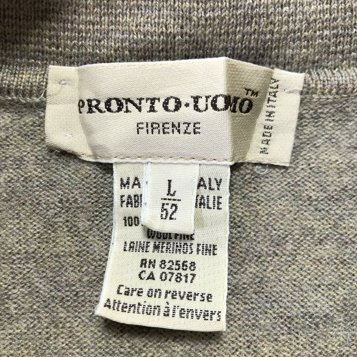 USA 古着 イタリア製 PRONTO-UOMO メリノウール ニットポロ セーター ベージュ メンズL 長袖 ポロシャツ カジュアル ヴィンテージ BJ0499