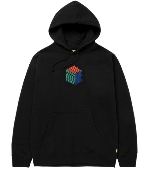 HUF*ハフ*US:XXL[DIMENSIONS]ブラック/裏フリース胸刺繍フーディー