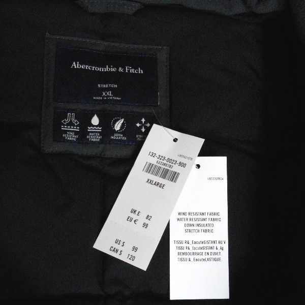 アバクロ*Abercrombie&Fitch*US:XXL/ブラック/ライトウェイトダウンベスト_画像4