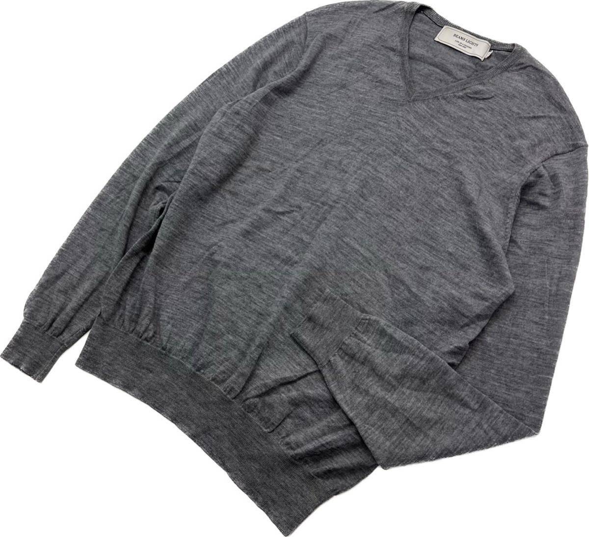 BEAMS LIGHTS * V neck knitted thin sweater gray L adult casual business office jacket inner Beams laitsu#S2555