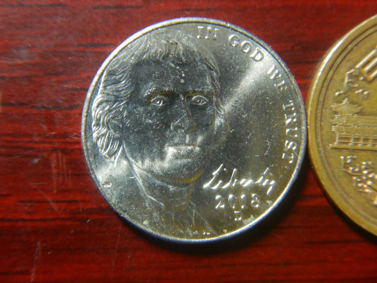 外国・USA／ジェファーソン５セント白銅貨（2018年D）　231112_画像1