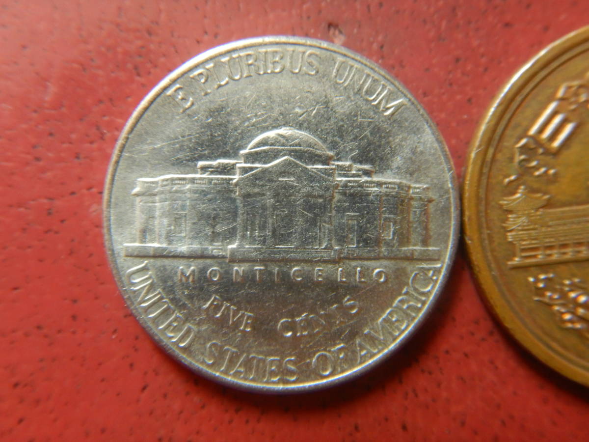 外国・USA／ジェファーソン５セント白銅貨（2002年D）　231108_画像2
