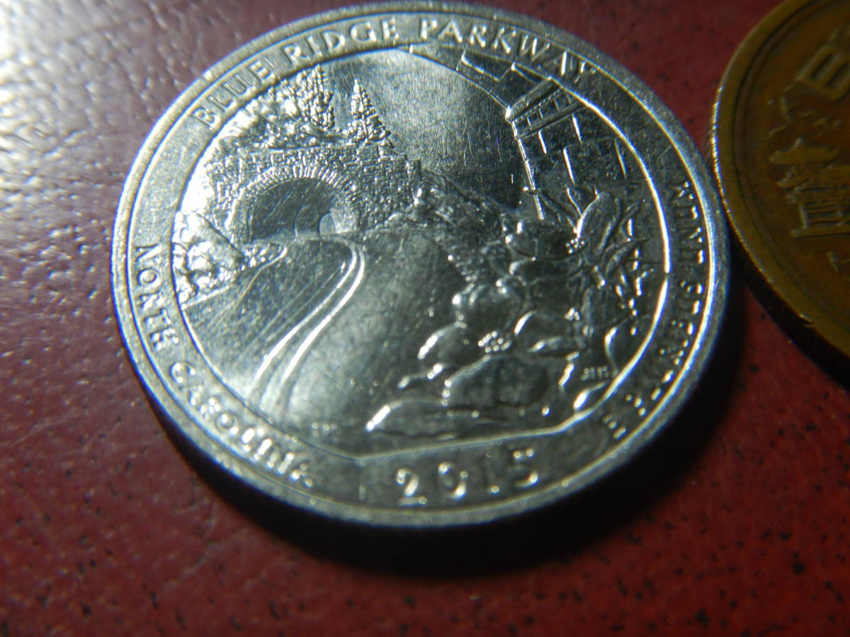外国・USA／ワシントン２５セント白銅張り銅貨：ブルーリッジパークウエイ（2015年D）　231110_画像3