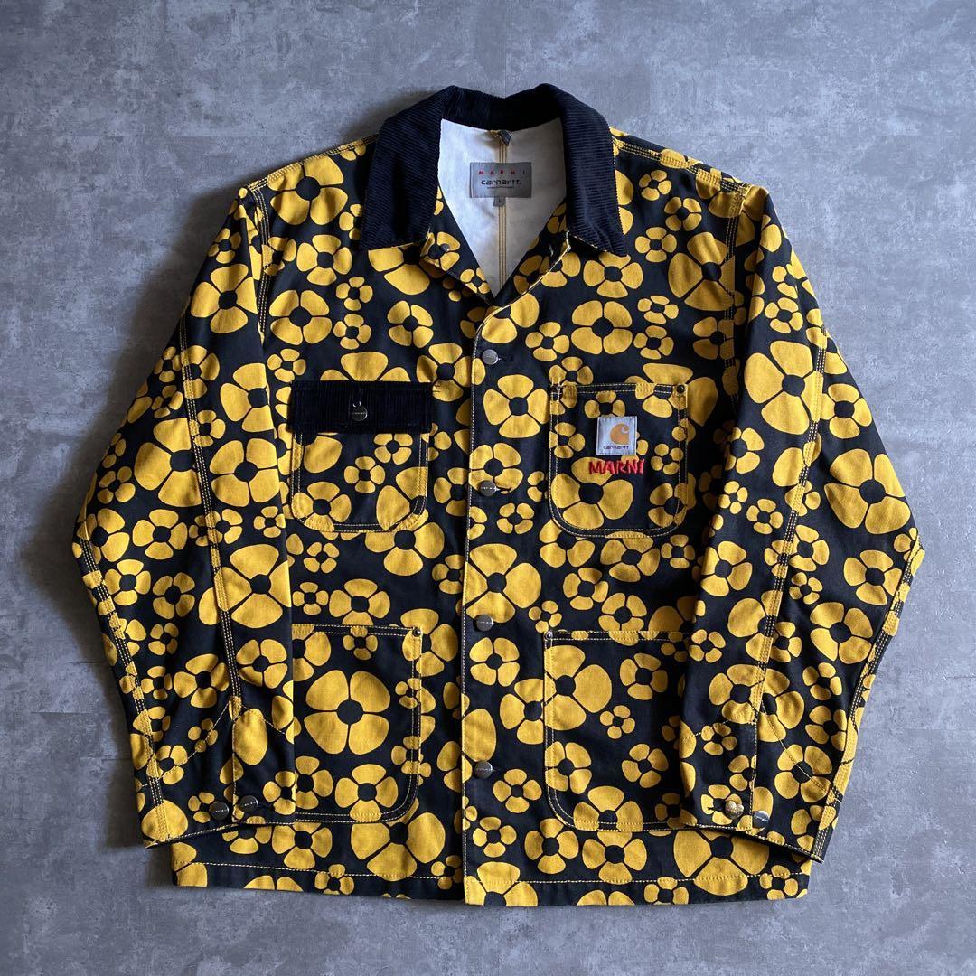 Carhartt WIP × MARNI カーハート マル二 OG CHORE COAT チョア コート ジャケット Flower Print フラワー 花柄 L ブラック イエロー_画像3