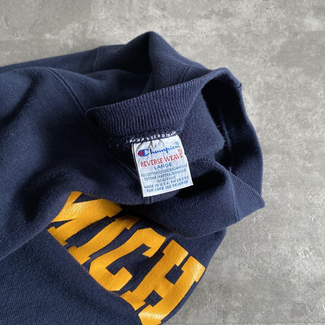 90s ビンテージ USA製 チャンピオン MICHIGAN ミシガン REVERSE WEAVE リバースウィーブ スウェット 紺 黄 ネイビー  イエロー L アメリカ製