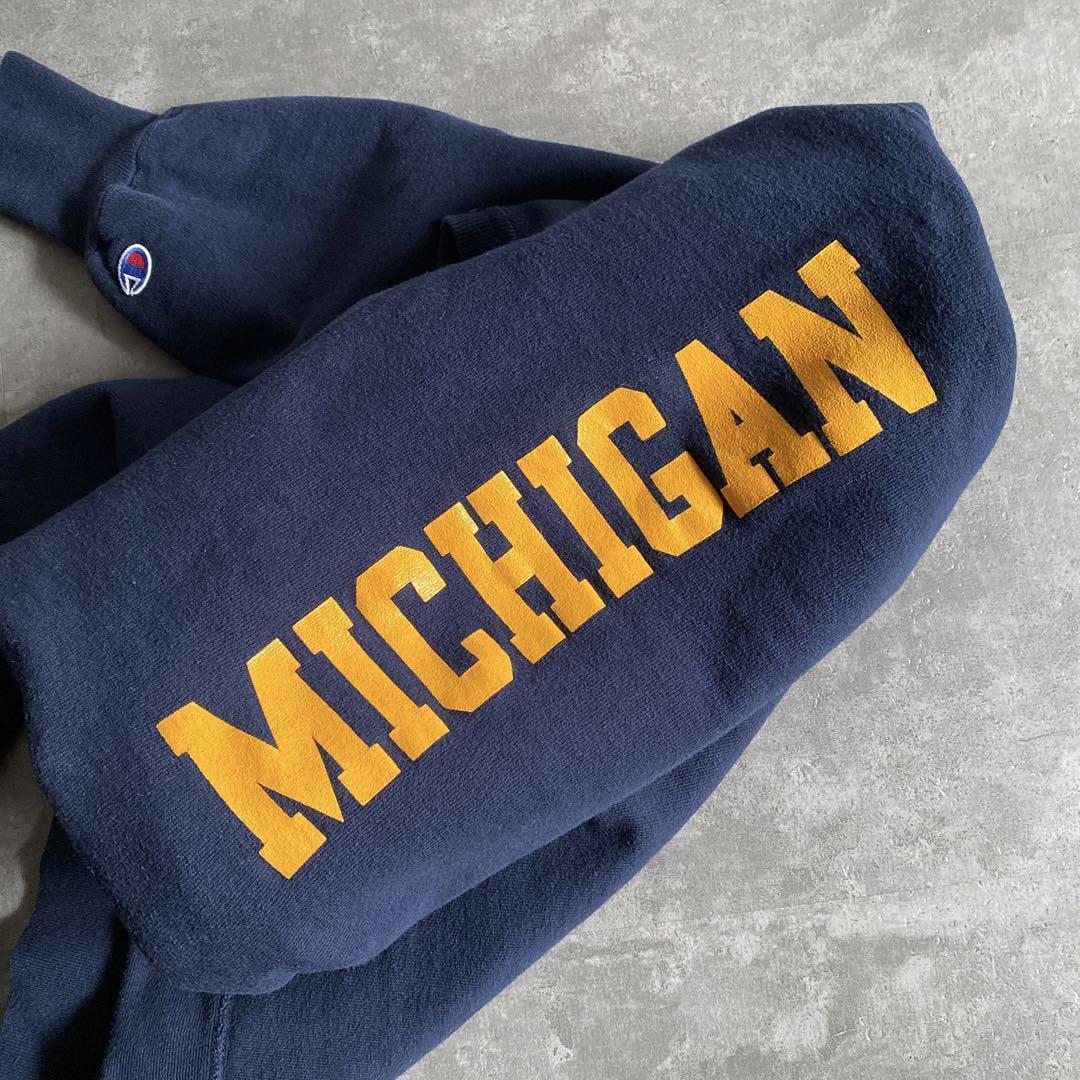 90s ビンテージ USA製 チャンピオン MICHIGAN ミシガン REVERSE WEAVE リバースウィーブ スウェット 紺 黄 ネイビー  イエロー L アメリカ製