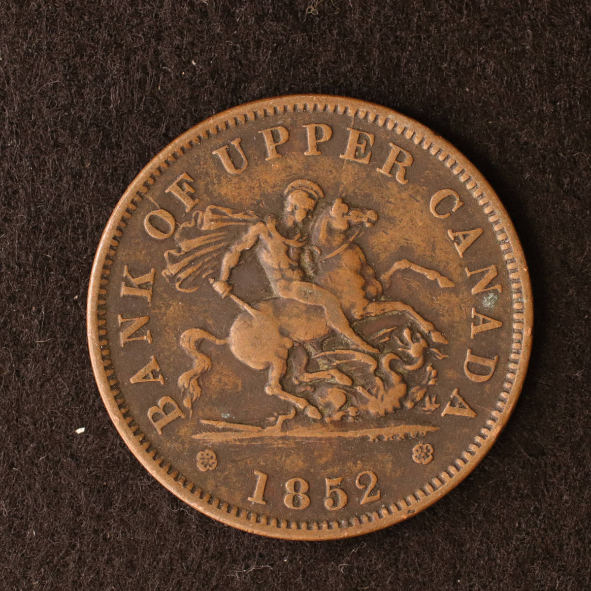 KM#Tn3/カナダ植民地 アッパー・カナダ 1ペニー銅貨（1852）[E2737] コイン_画像2