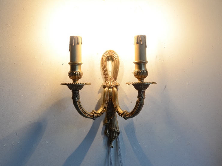アンティーク照明 ヴィンテージ ブラケットライト 真鍮2灯ウォールランプ（在庫2）