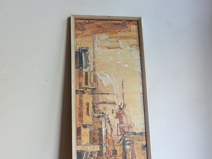 アンティーク家具 雑貨 オブジェ 木製フレーム ヴィンテージ ウォールデコレーション (絵画)油彩1966パリ_画像3
