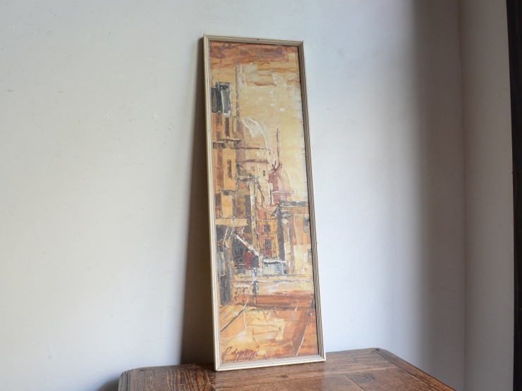 アンティーク家具 雑貨 オブジェ 木製フレーム ヴィンテージ ウォールデコレーション (絵画)油彩1966パリ_画像2