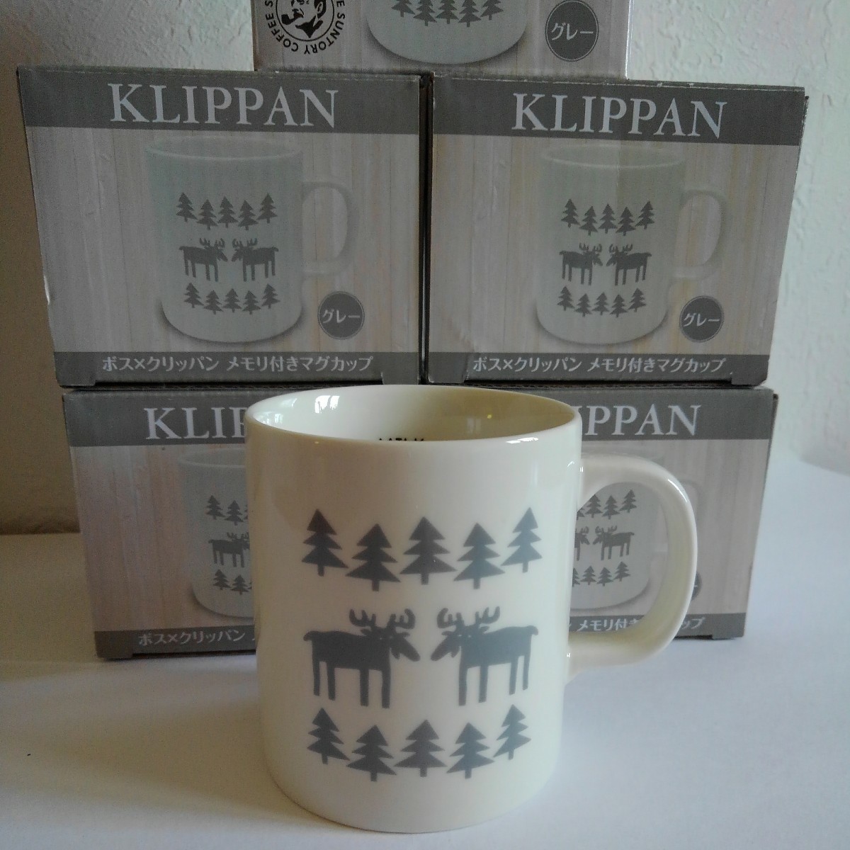 ●新品●　5個セット！　KLIPPAN　ボス×クリッパン　メモリ付き　マグカップ　グレー　ムース　BENGT＆LOTTA　北欧　磁器　サントリー_画像1