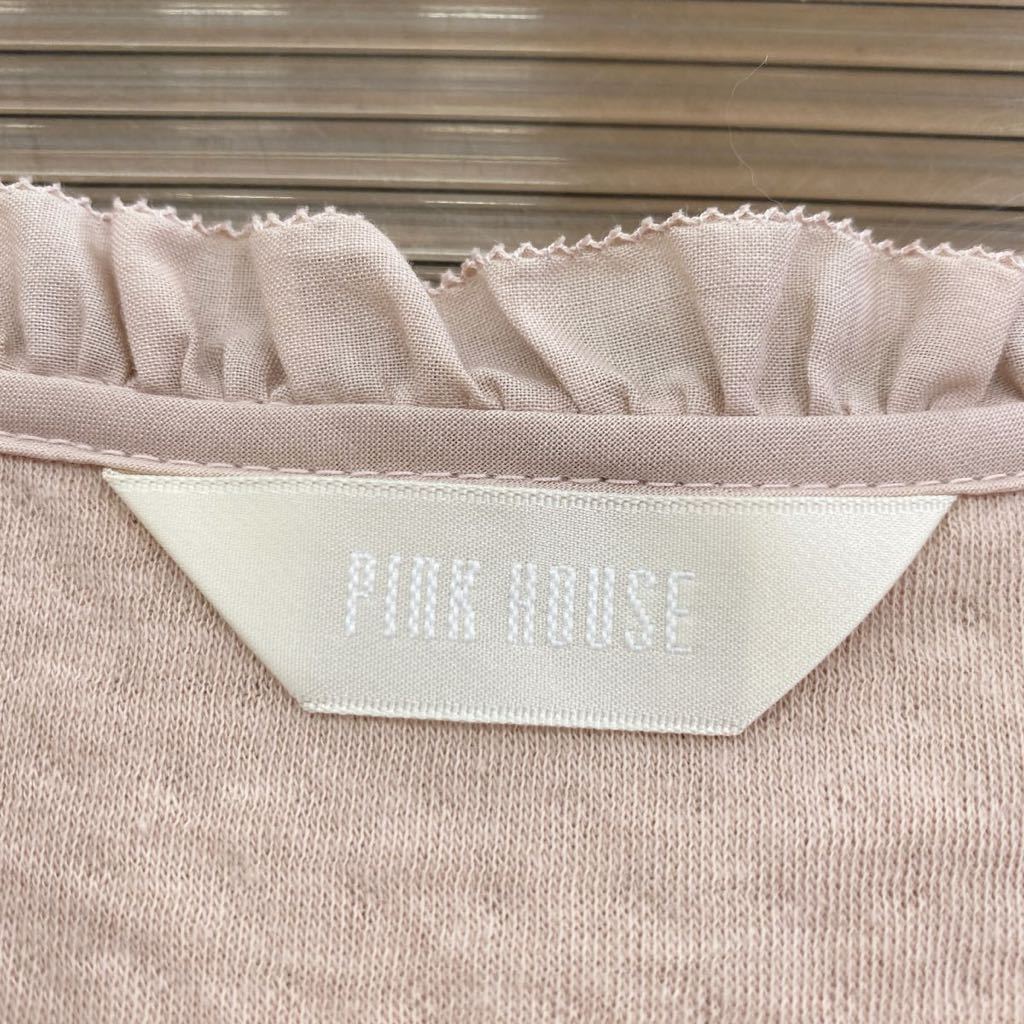 極美品☆PINKHOUSE ＊ ピンクハウス ■ 半袖カットソー ローン切り替えコットン 綿ローン ピコフリル ピンク_画像7