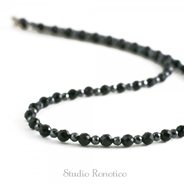 [Ronotico]ronotiko magnetic necklace Silver925 Kirakira cut lady's men's black tourmaline 43cm stylish woman man made in Japan 