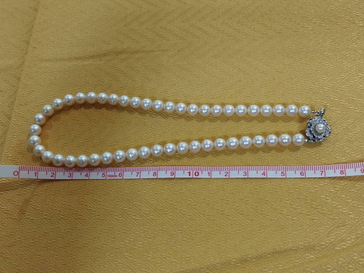 【E/B003】真珠 パール 直径 約7.3mm ネックレス SILVER 留め具_画像9