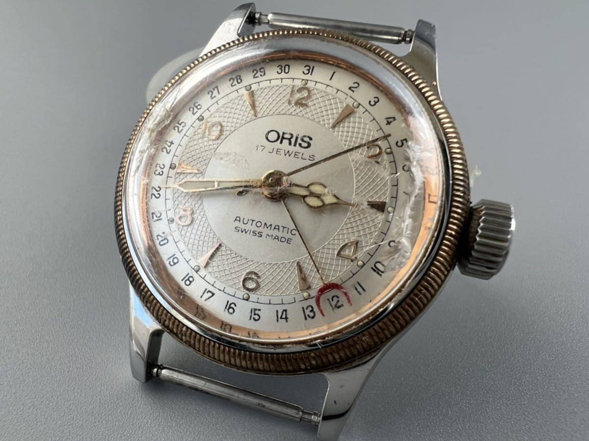 G3★稼働品 ORIS オリス 7400 ポインターデイト 裏スケ 17石 自動巻き ボーイズ腕時計 ベルトなし 現状品 _画像2