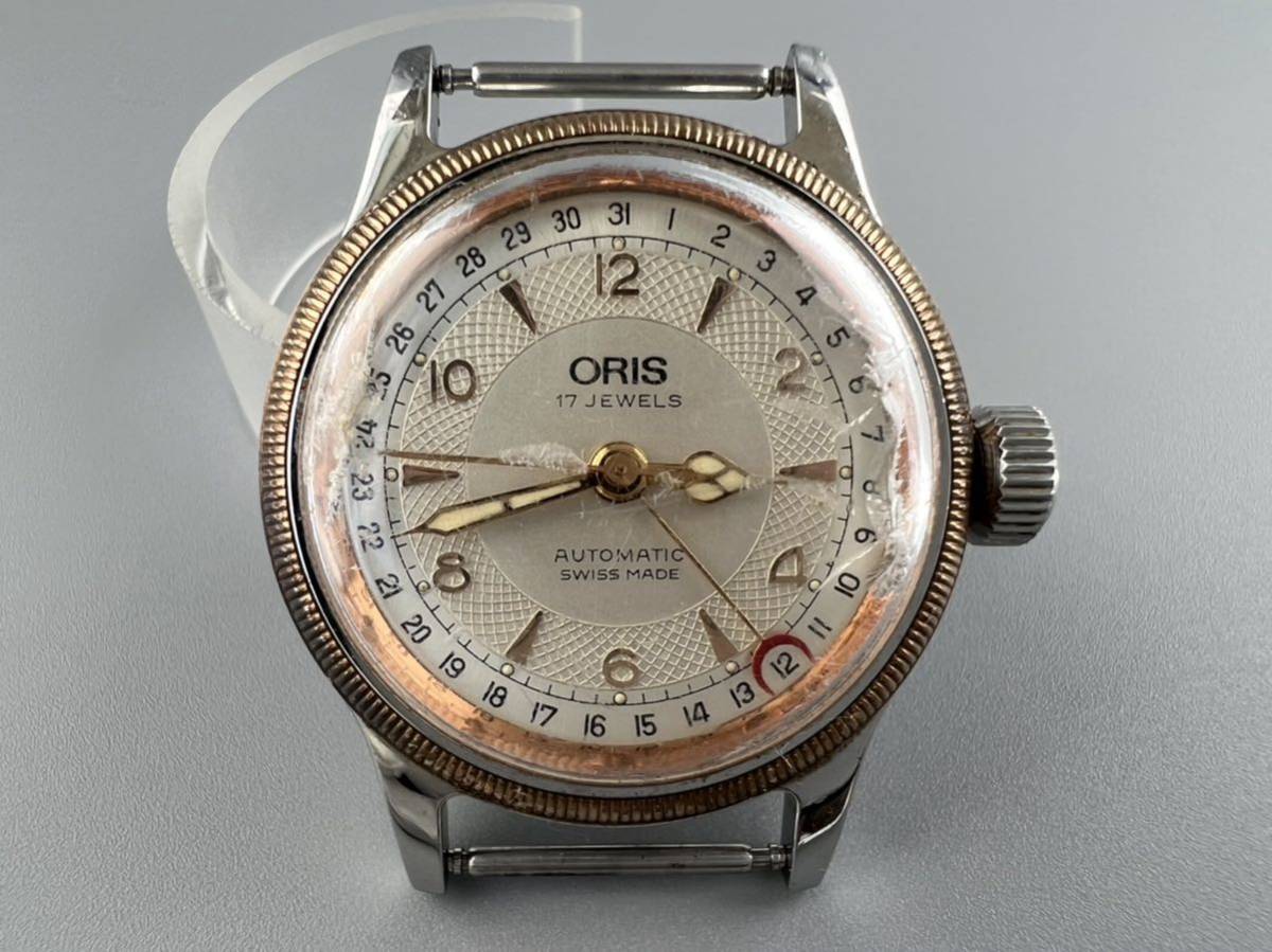 G3★稼働品 ORIS オリス 7400 ポインターデイト 裏スケ 17石 自動巻き ボーイズ腕時計 ベルトなし 現状品 _画像1