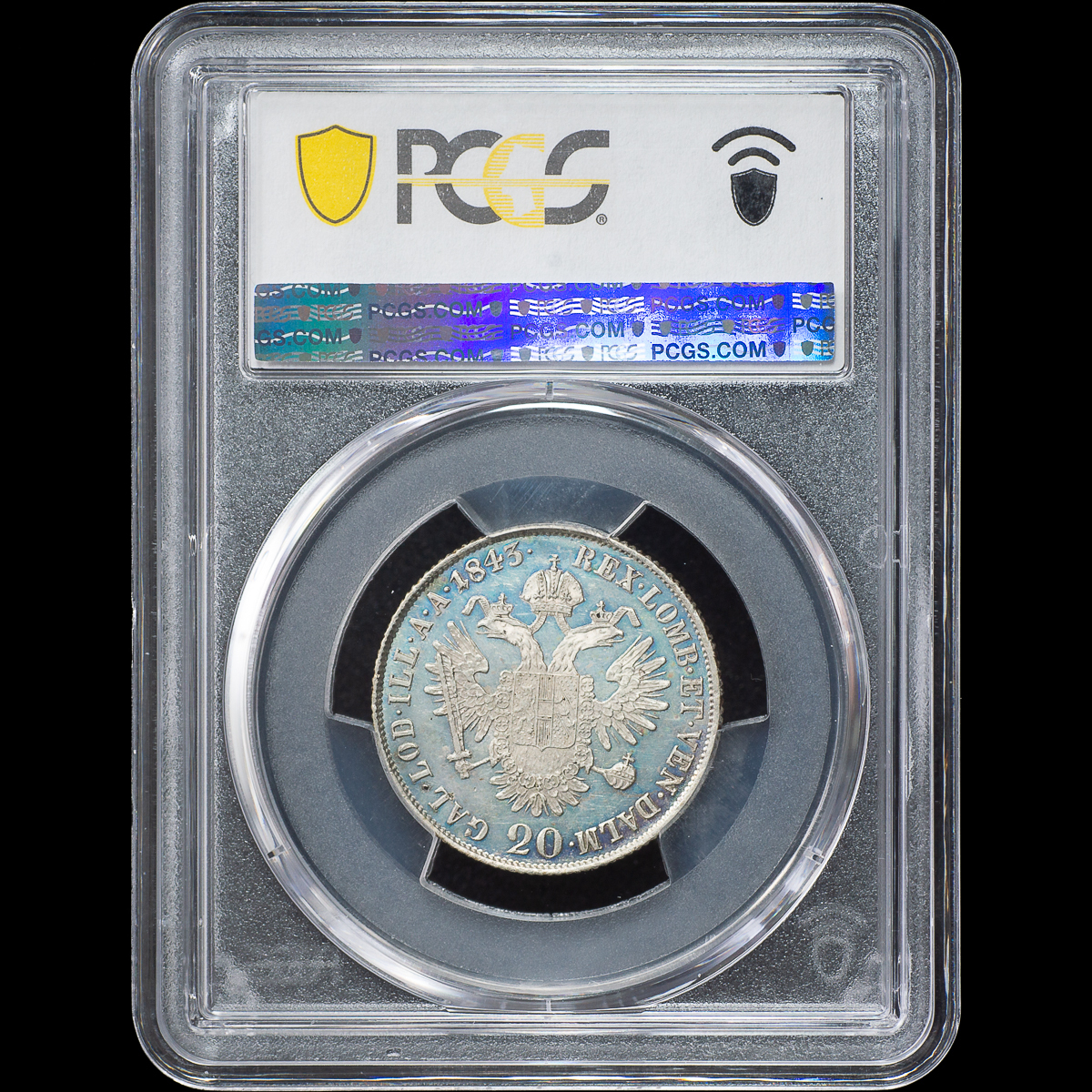 【ブルートーン最高鑑定唯一品】1843年 オーストリア 20クロイツァー銀貨 PCGS MS62/アンティークコイン シルバー_画像3