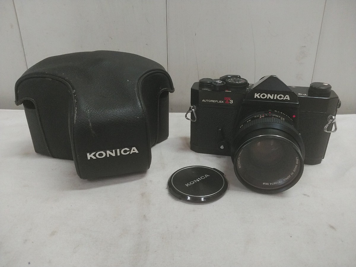 コニカ KONICA 一眼レフカメラ【 AUTO REFLEX T3／レンズ KONICA HEXANON AR 50mm F1.7 】中古品 ケース付 シャッターOK 使用未確ジャンク_画像1