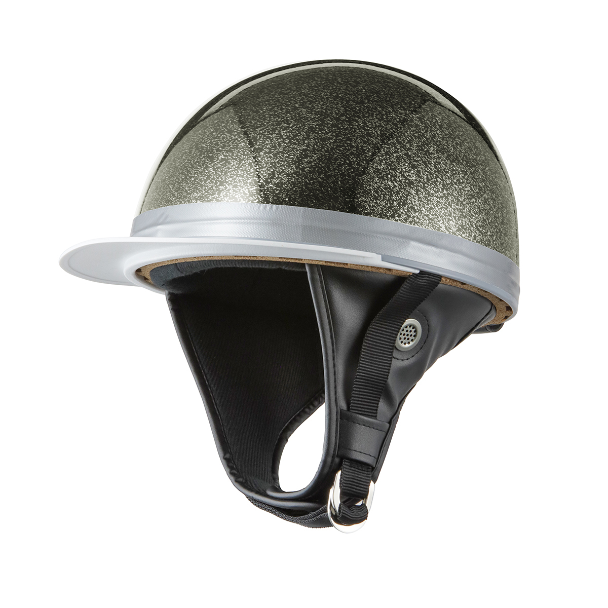 ヘルメット コルク半 ブラックラメ 新品　白ツバ 原付・スクーター SG規格適合 PSCマーク取得 バイクパーツセンター_画像1