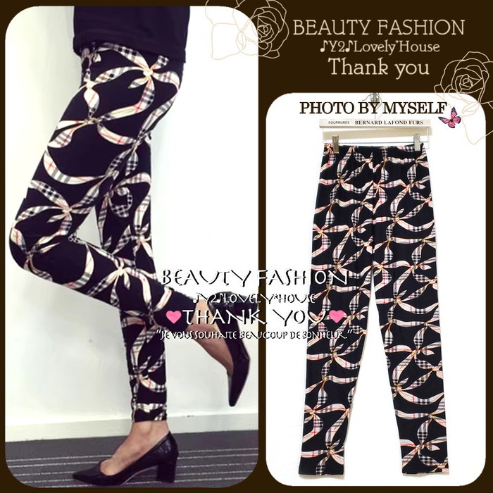 ~3L4L* check Ribon pattern stretch leggings * black 