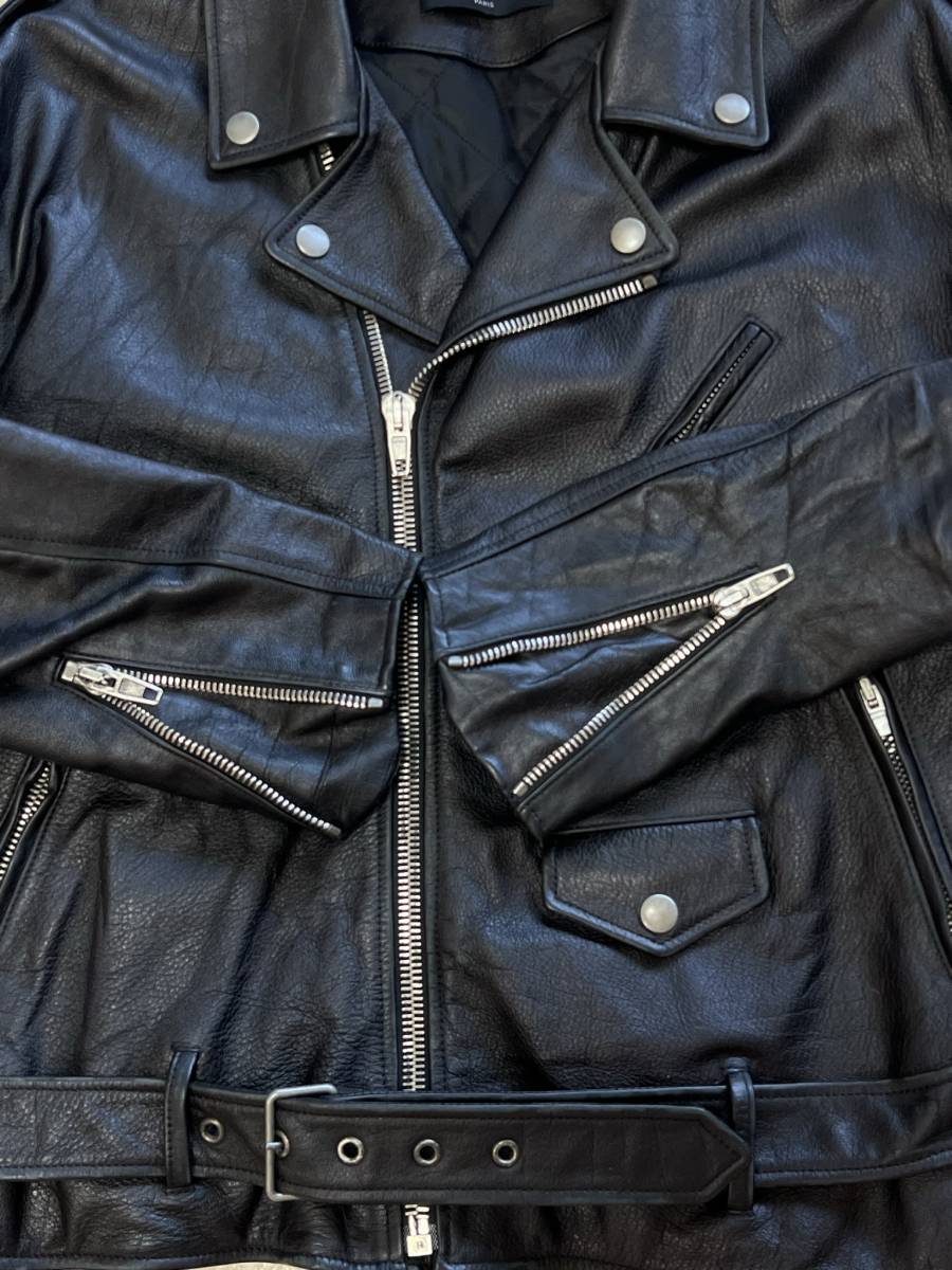 BALENCIAGA Balenciaga [485716 TWH15] used Vintage processing oversize leather double rider's jacket 46 size 