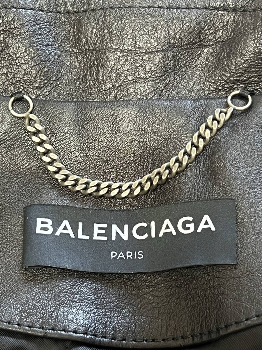 BALENCIAGA バレンシアガ【485716 TWH15】ユーズド ヴィンテージ加工 オーバーサイズ レザー ダブルライダース ジャケット 46サイズ_画像7