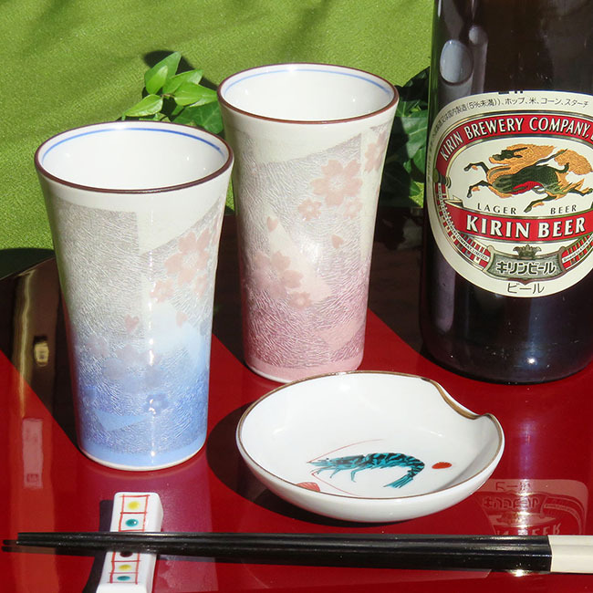 直送商品 ペア 陶器 【即決】送料無料!九谷焼 ビールグラス 未使用