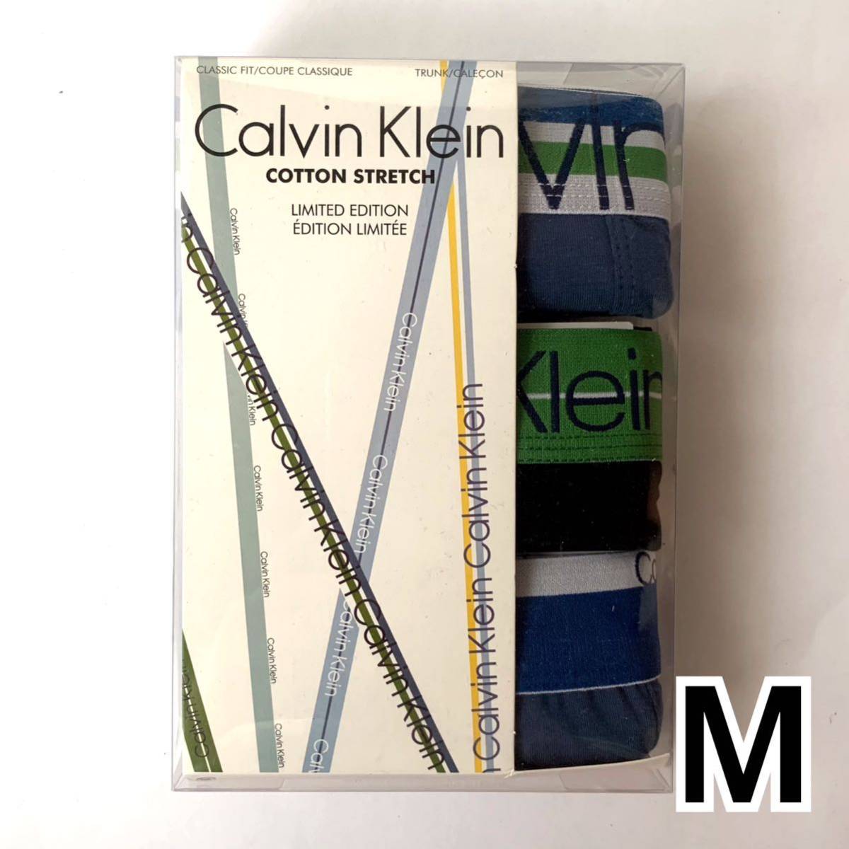 Calvin Klein ボクサーパンツ コットンストレッチ Mサイズ 3枚セット ブルー ブラック ブルー 送料無料 最短発送 カルバンクライン_画像1