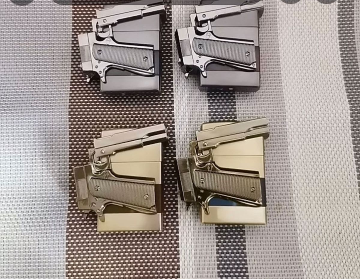 新品zippoライター同型立体厚重型折りたたみ式銃型ガスライターピストルガスライタープリント式ゴールド