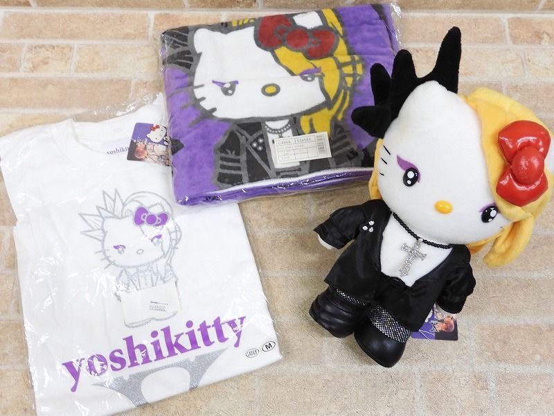 サンリオ ハローキティ・X JAPANコラボ YOSHIKITTY ヨシキティ ぬいぐるみ/Tシャツ/バスタオル 2009年/当時物 グッズセット 【4140y1】_画像1