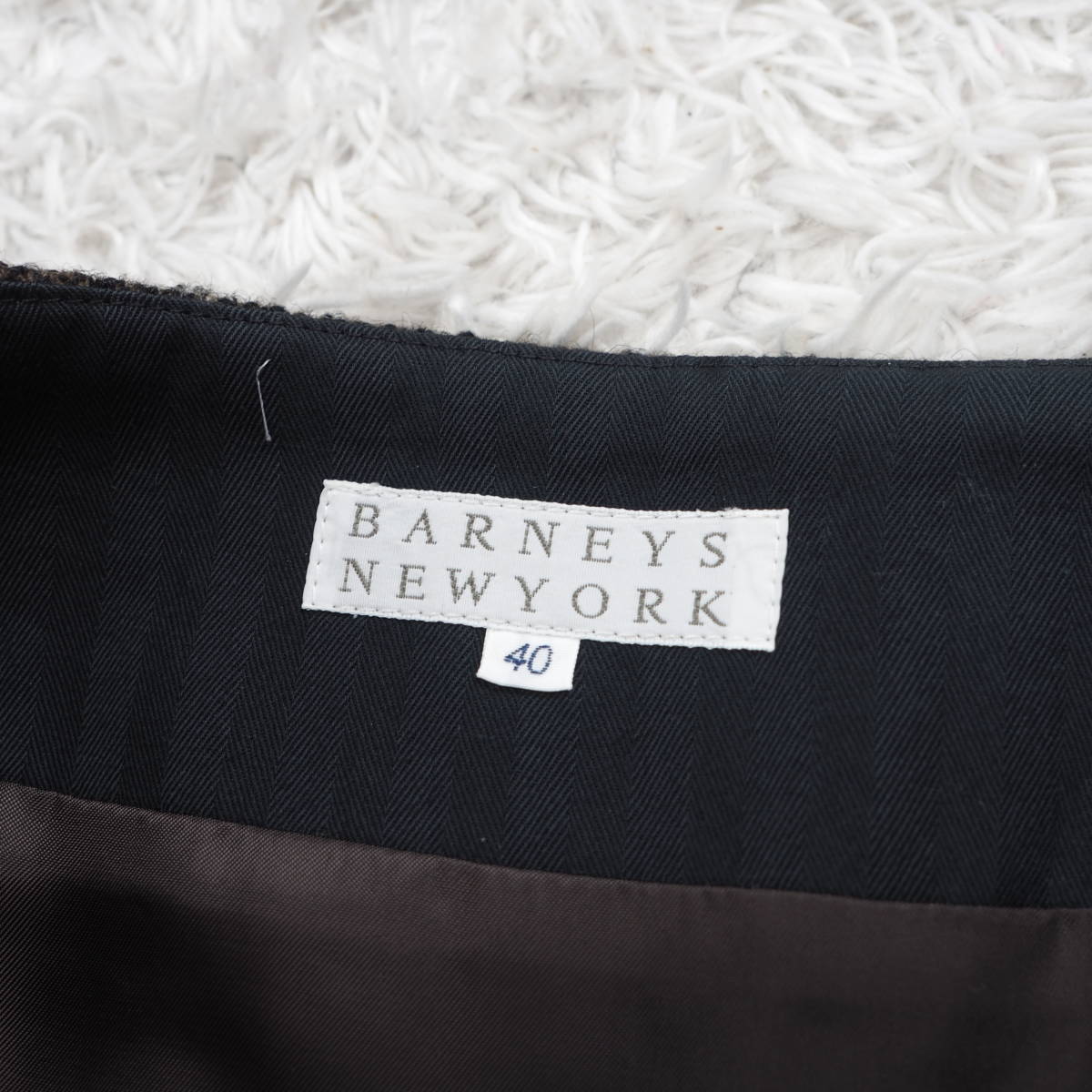 G4609*BARNEYS NEWYORK バーニーズニューヨーク☆ミックス柄☆ウール☆ひざ丈☆スカート☆焦茶☆40_画像5