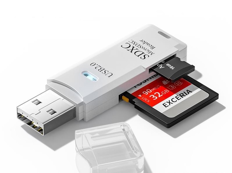 新品　SDカードリーダー　SD/SDHC/MicroSD/MiniSDの書き込み、読み込み可能　USB2.0　ホワイト_画像1