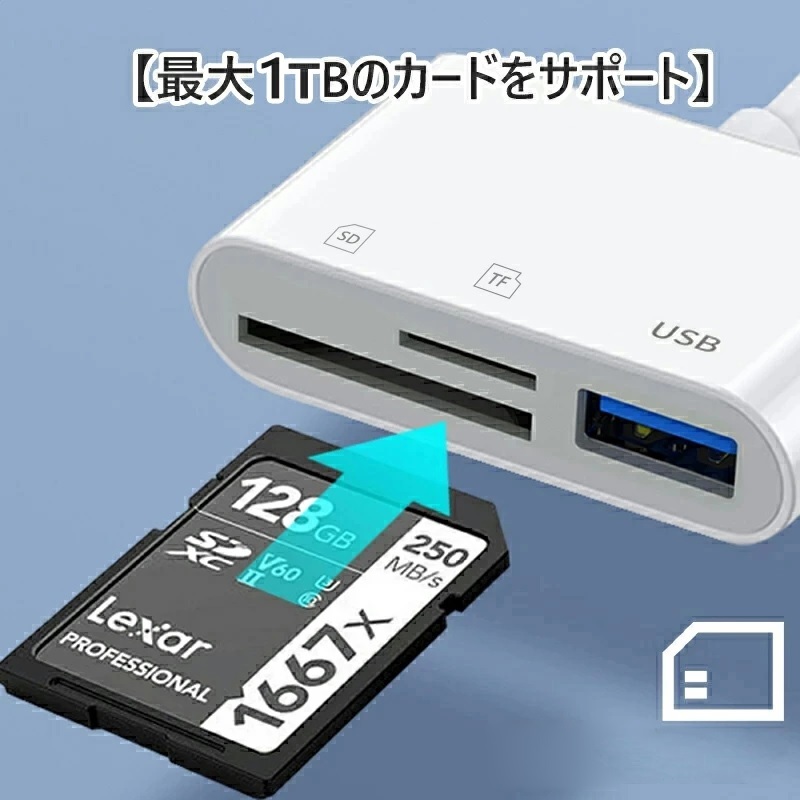 3in1多機能　SDカードリーダー ドライブレコーダー再生 microSDカードリーダー USBメモリ　iPhone/Android/iPad　TypeC差込_画像5