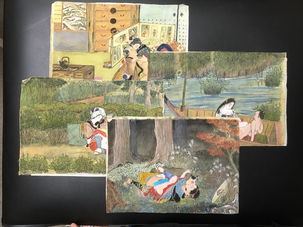 肉筆 春画【絹本 4葉】検 春本 春画 遊郭 遊女 浮世絵 江戸 明治 肉筆 春画【絹本 4葉】検 春本 春画 遊郭 遊女 浮世絵 江戸 明治