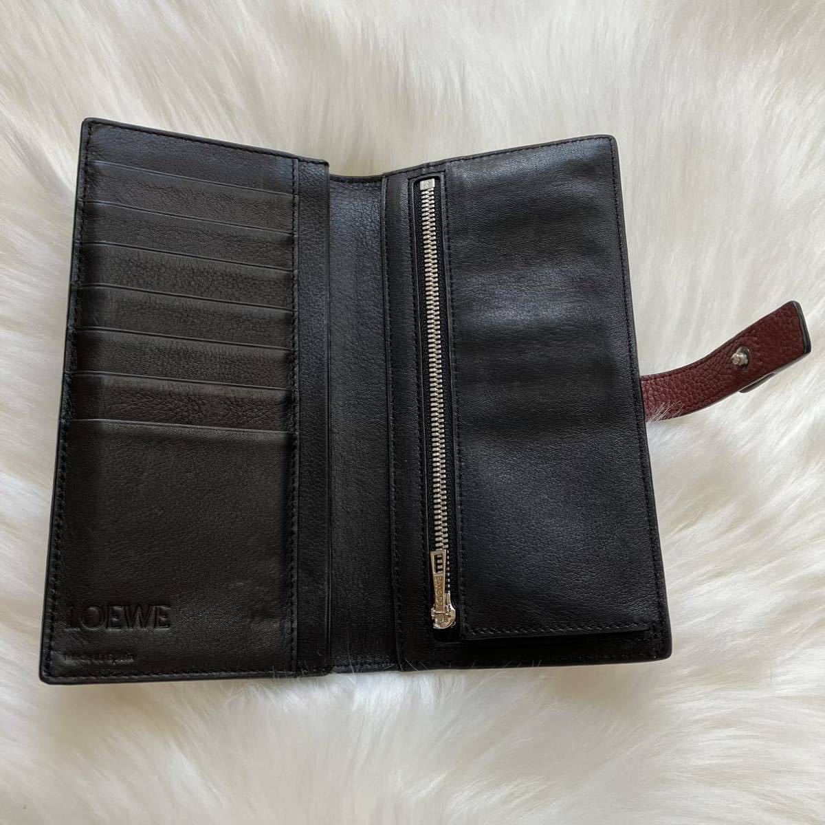 1円【極美品】 ロエベ LOEWE 長財布 ラージバーティ ウォレット アナグラム 折り財布 二つ折り レザー レディース ワインレッド 赤系 紫系_画像6