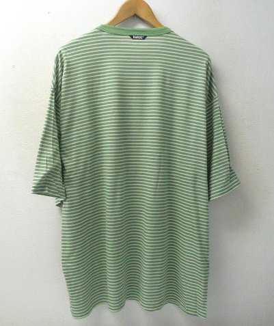 ◆ROUGH AND RUGGED ラフアンドラゲッド XL 美品 ボーダーロゴプリント Tシャツ グリーン系 サイズXL_画像3