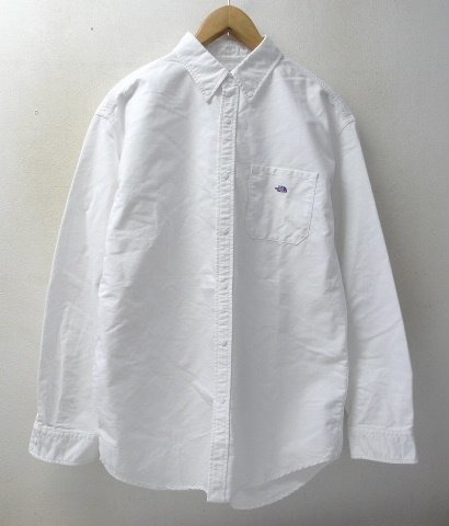 ◆ ノースフェイス パープルレーベル 美品 L Cotton Polyester OX B.D. Shirt スナップボタン オックスフォード BD シャツ 白 NT3118N_画像1