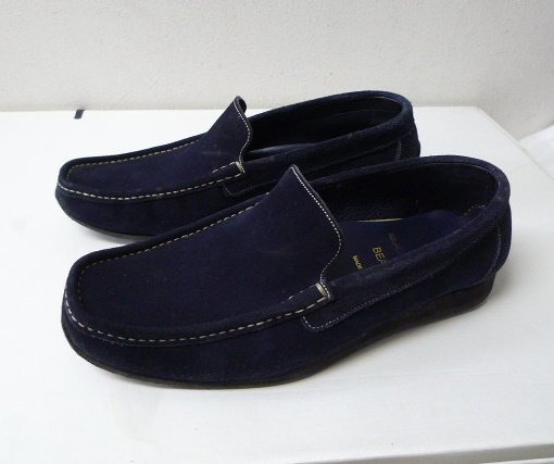 ◆SANTONI × BEAMS-F サントーニ　25cm 上質 スウェード　スリッポン ローファー シューズ ネイビー サイズ6 NAVY_画像1