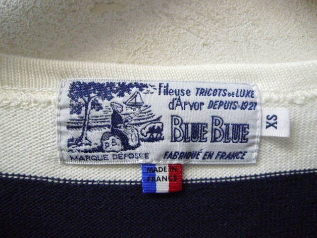 ◆ハリラン BLUE BLUE ブルーブルー フランス製 ボーダー バスクシャツ ネイビー サイズXS ハリウッドランチマーケット_画像3
