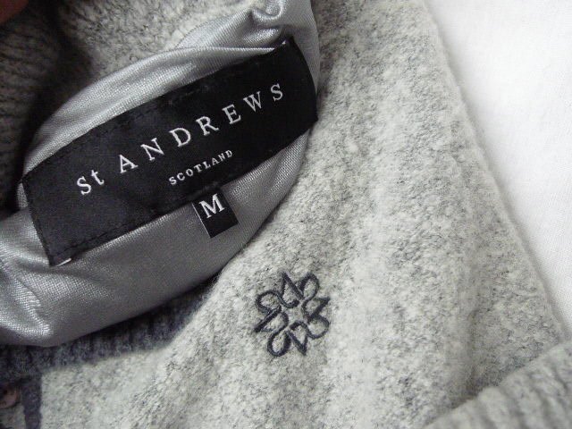 ◆st ANDREWS セントアンドリュース　ショルダーパッチ ロゴ刺繍 フリース シャツ グレー サイズM 美_画像5