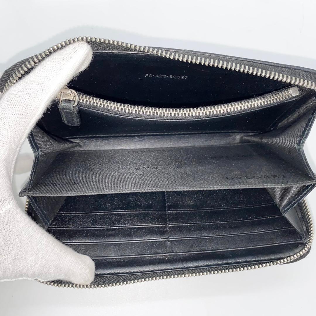 BVLGARI ブルガリ 長財布 ラウンドジップ ウィークエンド ブラック PVC レザー ロゴ グレー シルバー金具 メンズ レディース イタリア製