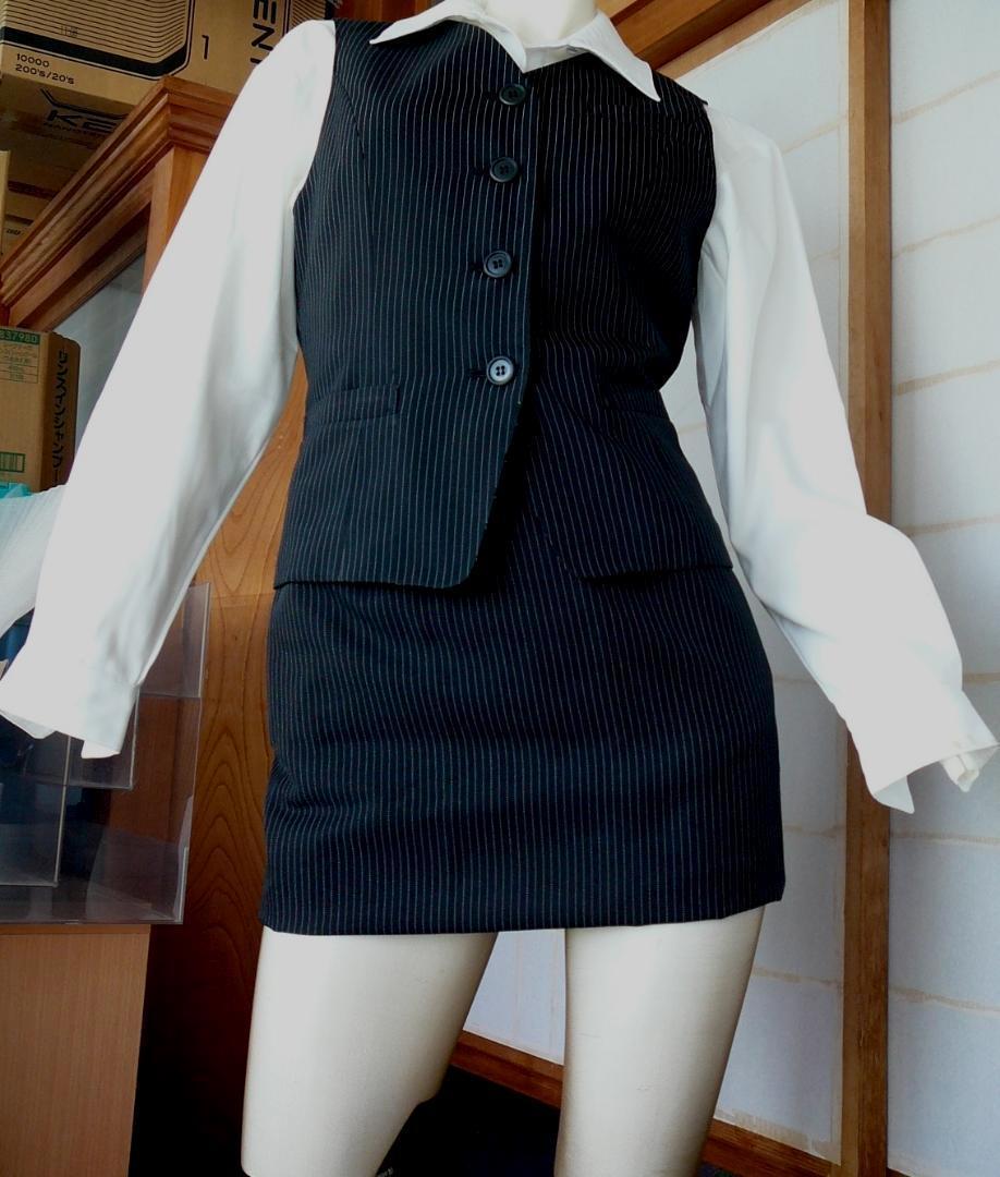 ●送料520円●超ミニ　OL制服3点セット　お水系　おねえさんの　コスプレ衣装　ベストスーツとブラウス_着用参考画像