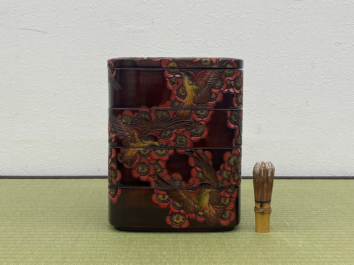 一峯作 御重箱 御盆 民芸讃岐彫 蓋物 共箱付 茶道具 骨董品 美術品 9362uqN_画像2