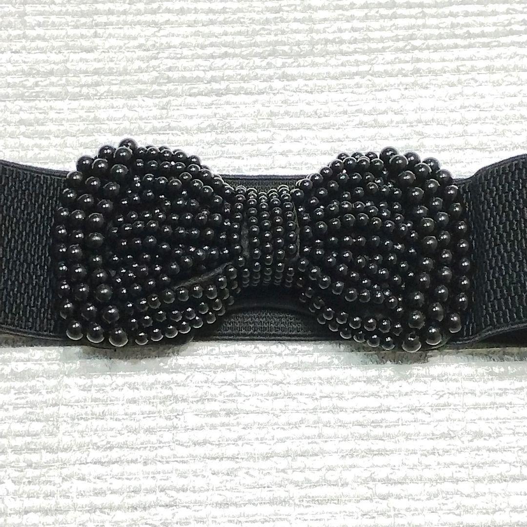 [ black ] ribbon motif lady's wide width rubber belt 