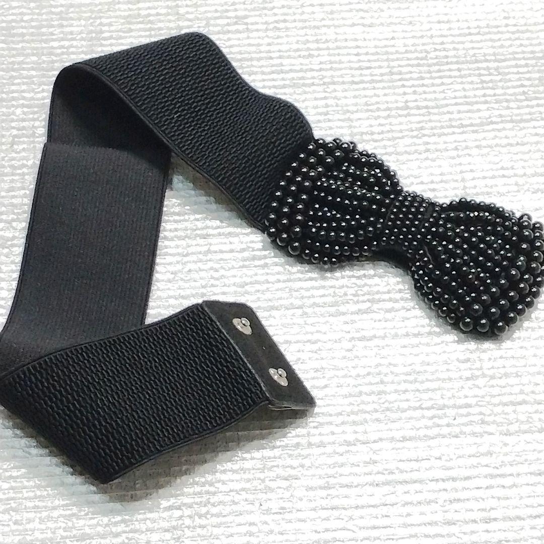 [ black ] ribbon motif lady's wide width rubber belt 