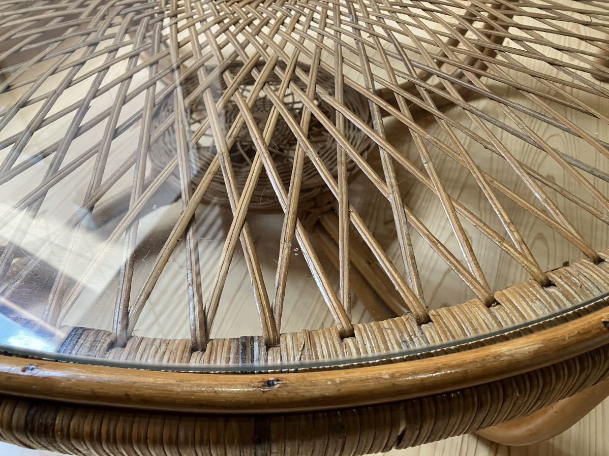 籐 テーブル　ガラス天板　レトロ ラタン コーヒーテーブル 国産ヴィンテージ アンティーク　北欧　_画像4