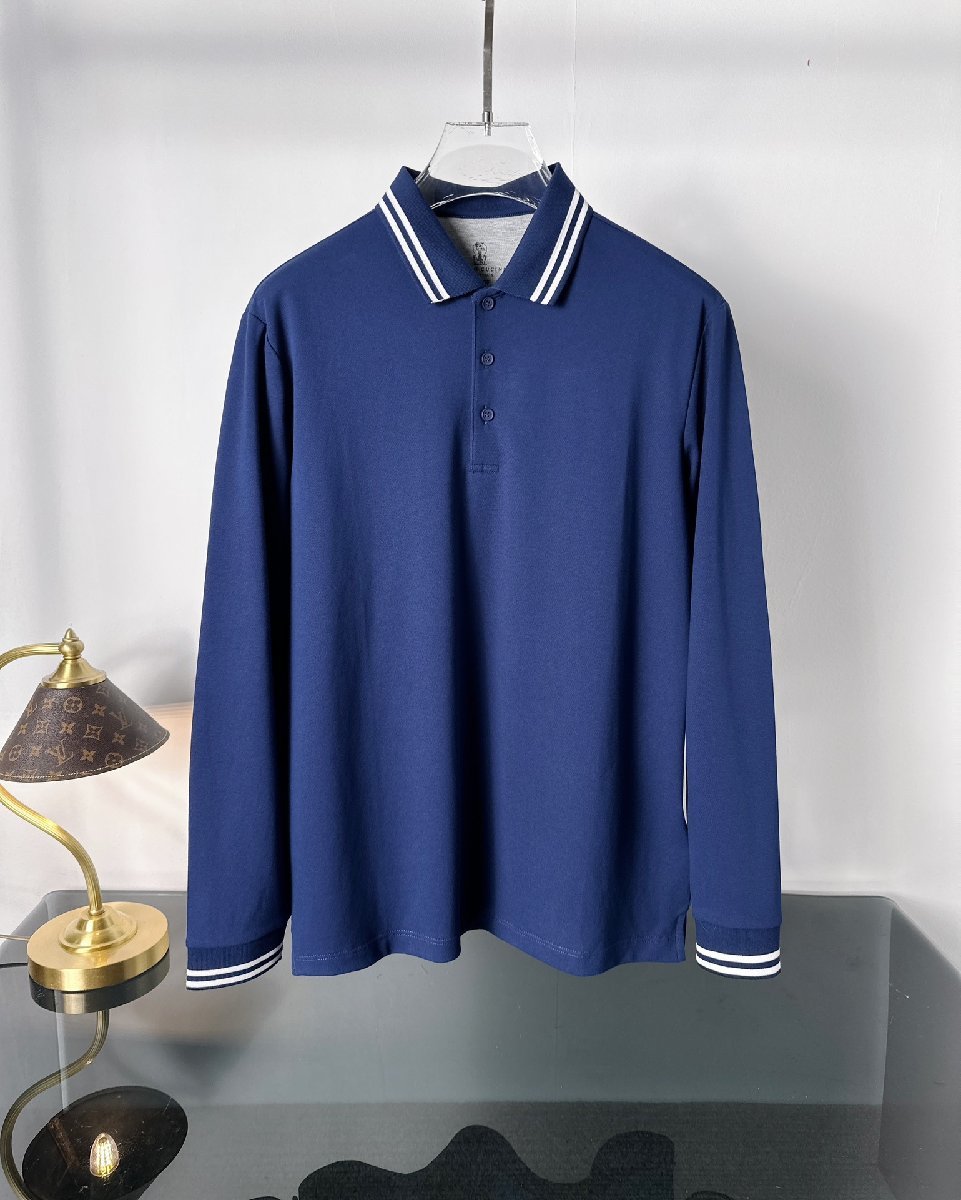 色々な ブルネロ クチネリ メンズポロシャツ　長袖　Tシャツ　カジュアル　秋冬　SLIM FIT 無地 ブルー　56サイズ XLサイズ以上