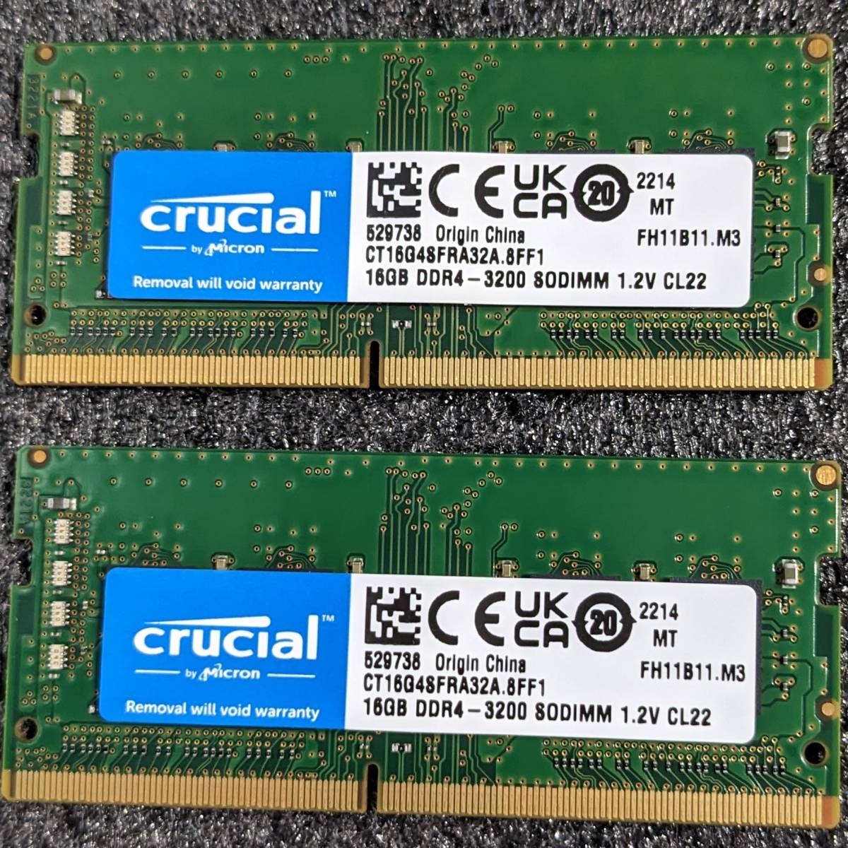 【中古】DDR4 SODIMM 32GB(16GB2枚組) Crucial CT16G48FRA32A.A8FF1 Micron MTA8ATF2G64HZ-3G2F1 [DDR4-3200 PC4-25600]