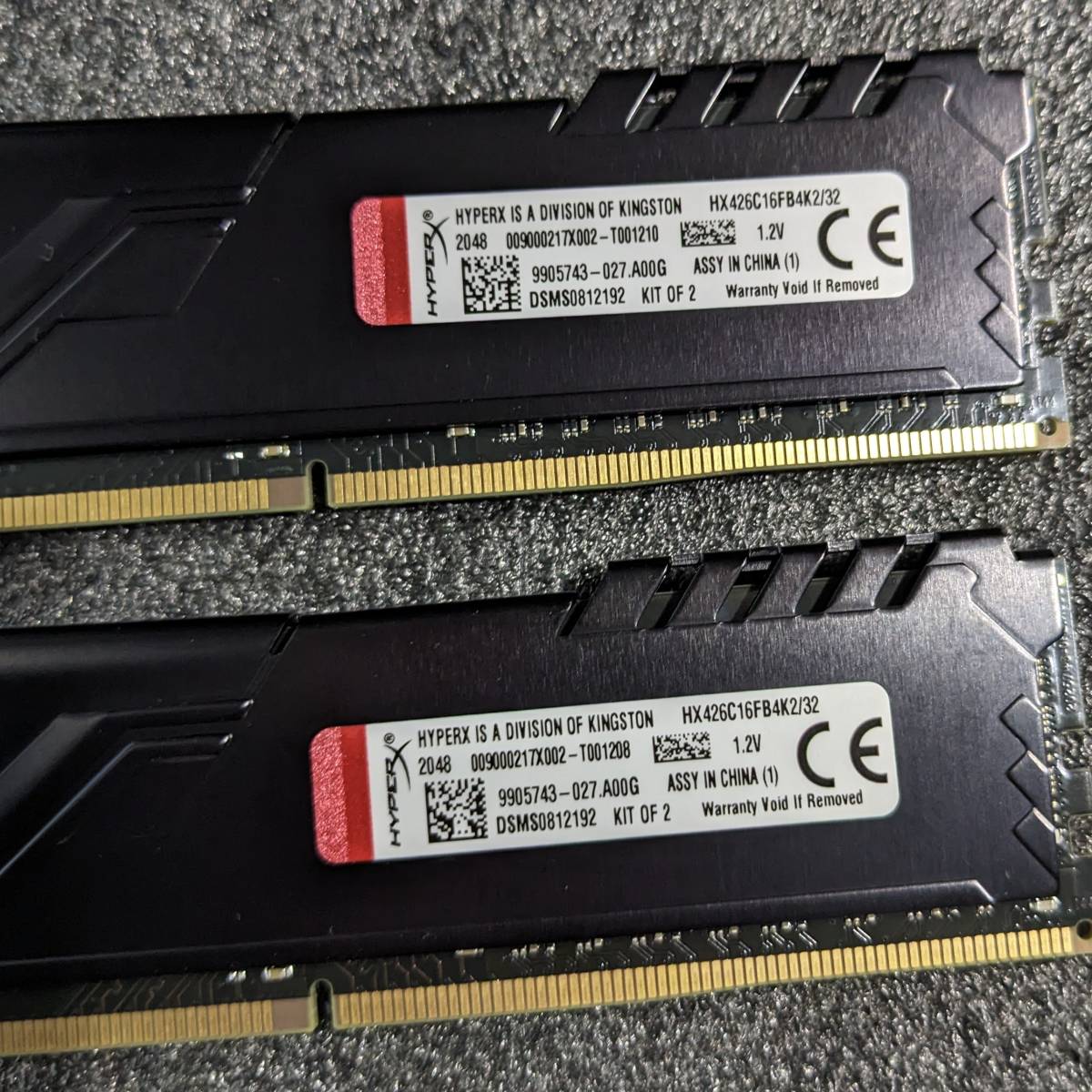 【中古】DDR4メモリ 32GB(16GB2枚組) Kingston HyperX HX426C16FB4K2/32 [DDR4-2666  PC4-21300]