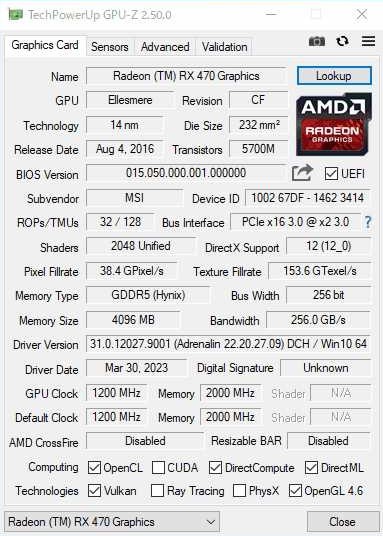 win10(認証済)/i7-3770(4コア8スレ)/RX470 miner(8GB)/メモリ 8GB/SSD 128GB/HDD 1TB/動作確認済の格安出品。自作のゲーミングPCです。_GPU-Zの状態です。